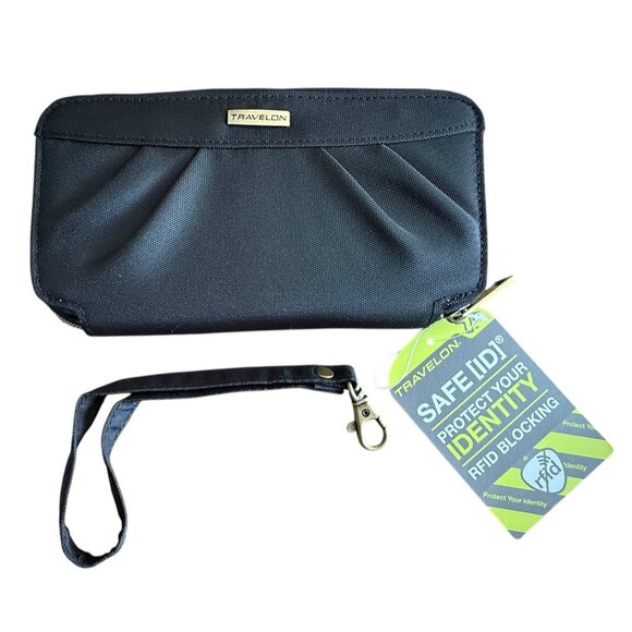 NEW IN BOX Travelon Black Safe ID RFID Blocking Zippered Wallet Wristlet - Picture 9 of 10